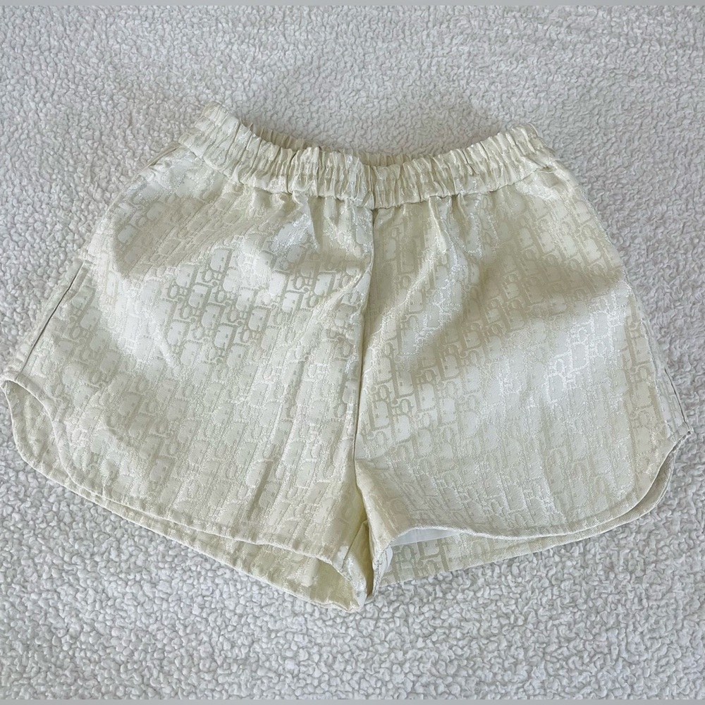 Dior Cream Jacquard Elastic Waist Athletic Shorts Sz 40.